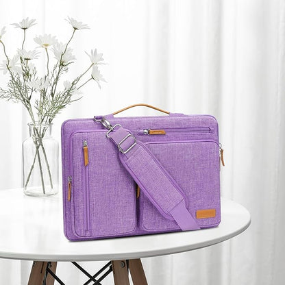 MOSISO 360 Protective Laptop Shoulder Bag,17-17.3 inch Computer Bag Compatible with MacBook, HP, Dell, Lenovo, Asus Notebook,Side Open Messenger Bag with 4 Zipper Pockets&Handle, Lilac