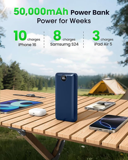 Portable Charger Power Bank 50000mAh 22.5W Fast Charging Battery Bank USB C External Battery Pack with 3 Output & 2 Input Digital Display Travel Essential for iPhone 16/15/14/13/12, Samsung, iPad etc