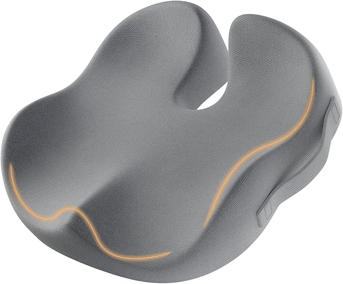 ProtoArc Seat Cushion, Office Chair Cushion for Sciatica, Coccyx Cushion, Ergonomic Memory Foam Seat Cushion for Car, Home, Pressure Relief Pad for Hip, Tailbone, All Day Comfort - Gray