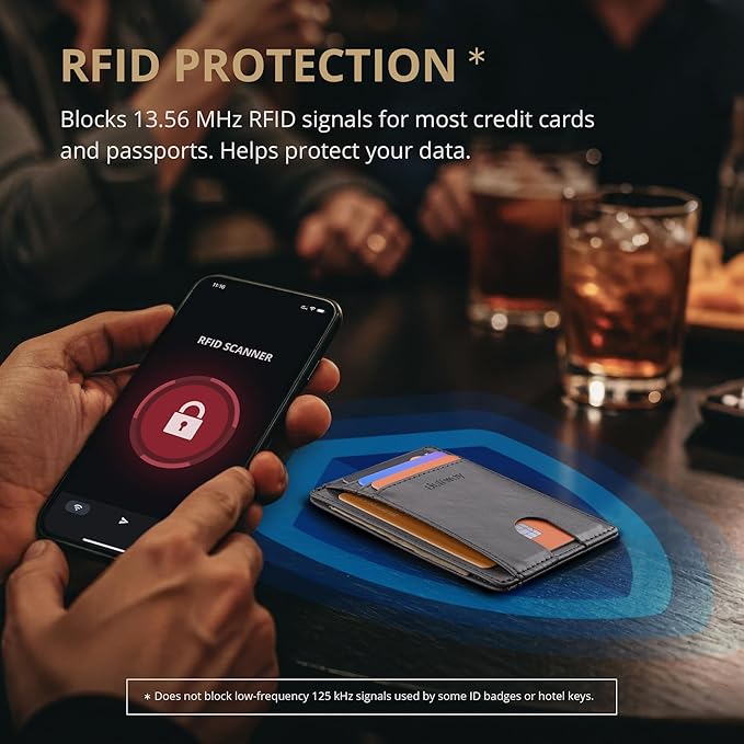 Buffway Slim Minimalist Front Pocket RFID Blocking Leather Wallets for Men and Women - Alaska Grey