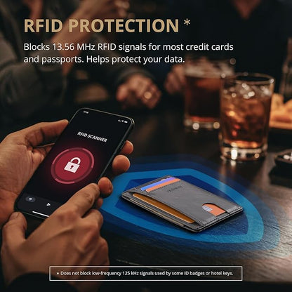 Buffway Slim Minimalist Front Pocket RFID Blocking Leather Wallets for Men and Women - Alaska Grey