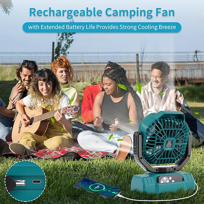 AVV 20000mAh High Speed Portable Camping Rechargeable Fan with Remote Control, Battery Powered with Auto Oscillating with Camping Essentials Accessories for Outdoor, Beach, Patio, Tent, Cyan