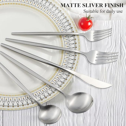 Silverware Set for 12, 60 Piece Flatware Set, Cutlery Tableware set Include Spoons And Forks Set, Stainless Steel Utensil Set, Matte polished Finish, Dishwasher Safe
