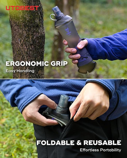 500ml Soft Flask, 2 Pack Flexible TPU Hydration Water Bottle, Collapsible with 28mm Caliber for Running, Hiking, Cycling, Climbing, and Marathon Purple