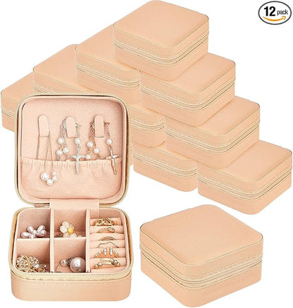 Taiyin 12 Pcs Travel Jewelry Case Box Bridesmaid Gifts Bulk Travel Jewelry Cases Boxes Small Jewels Organizers Mini Accessories Ornaments Storage for Women Girls Wedding Gifts (Beige)