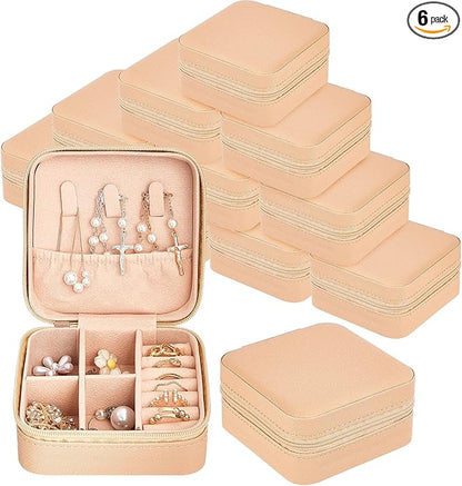 Taiyin 6 Pcs Travel Jewelry Case Box Bridesmaid Gifts Bulk Travel Jewelry Cases Boxes Small Jewels Organizers Mini Accessories Ornaments Storage for Women Girls Wedding Gifts (Beige)