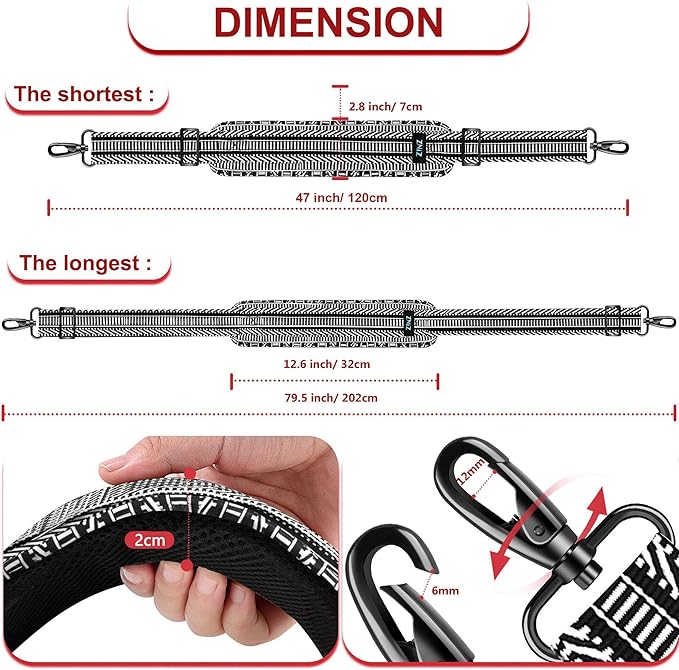 ZINZ 79.5" Universal Strap with Ultra-Thick Fixed Breathable Pad - Adjustable Heavy-Duty Shoulder Strap for Laptop, Crossbody, Luggage, Gym, Camera Bag and More - TH01B03