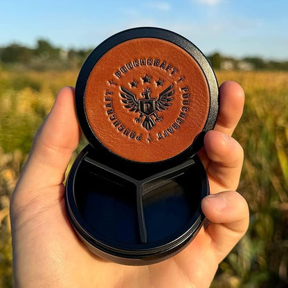 Leather-Faced Metal Pouch Can | Metal Container | Slim EDC Pocket Tin | Airtight & Moisture-Resistant | Daily Organizer | Pill Case & Travel Tin | Father’s Day Gift for Dad | (Insignia Ed, Black)