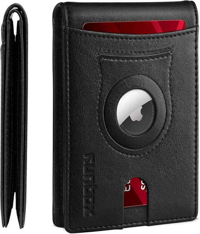 RUNBOX AirTag-Wallet-Mens-Slim-RFID Blocking Wallets Leather with Bill Compartment Air Tag Bifold Card Holder Wallet Gifts for Men Dad