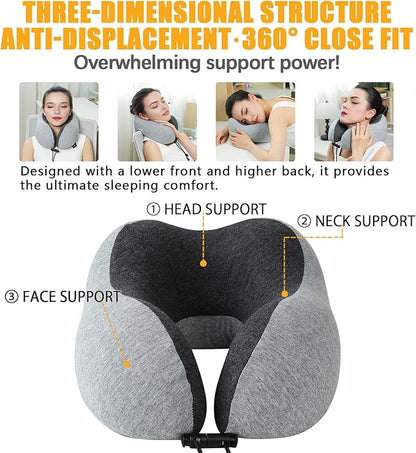 Travel Neck Pillow | Memory Foam Neck Pillow, New Portable U-Shaped Pillow with Neck Support, Breathable & Washable Cover, Compact for Plane, Office, Bus, Train, Sofa, Nap–Includes Storage Bag