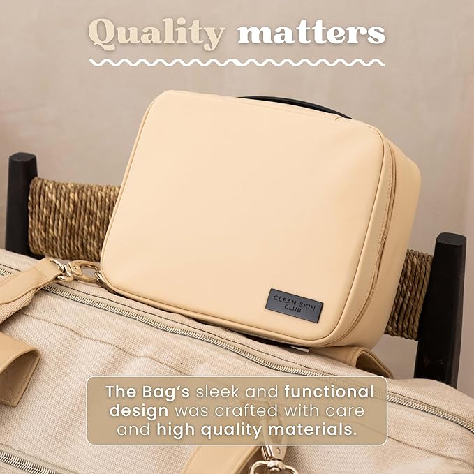 CLEAN SKIN CLUB Clean Towels XL Dedicated Travel Cosmetic Makeup Bag, Portable Large Capacity Beauty Toiletry Water Resistant Organizer Case with Dividers, Zipped Compartments