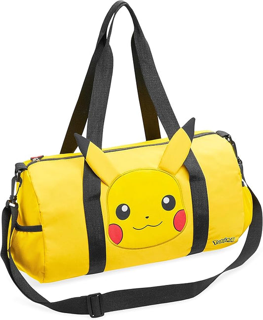 Pokemon Duffel Bag for Kids, Gym Bag Overnight Pikachu Sports Kit Holdall Bag Hand Luggage Bag - Gifts for Boys (Yellow 3D Ears)