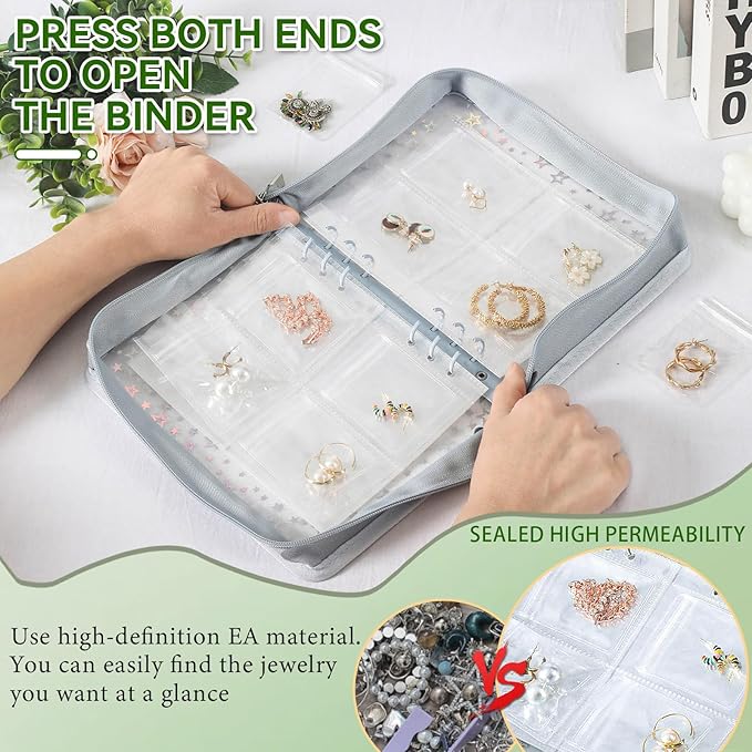 Travel Jewelry Organizer Book Clear Earring Storage Case Transparent Jewelry Organizer Storage Case (Light blue, Set Pack of 2 Jewelry books)