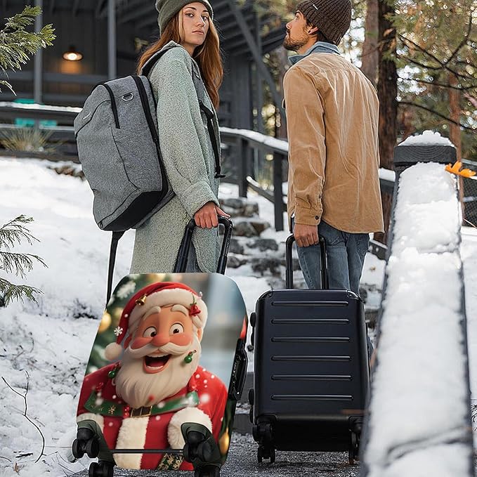 FOREVER QUEEN Santa Claus Luggage Cover Suitcase Protector Suitcase Cover Anti-Scratch,Stretchable Bag Cover Washable Durable Polyester
