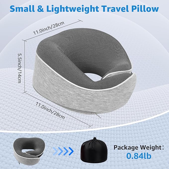 Travel Pillows for Airplanes Ergonomic Memory Foam Neck Pillow for Travel - 360° Head & Neck Support for Sleeping on Flights, Cars, Trains & Office (Gray-2)
