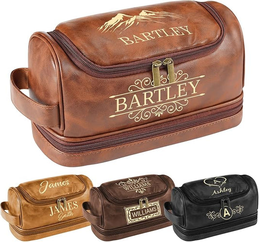 Personalized Toiletry Bag for Men - Custom Large Leather Dopp Kit with Engraved Name & Text, Personalized Gift for Groomsmen, Husband, Dad, Boyfriend, Birthday or Christmas Gifts for Men