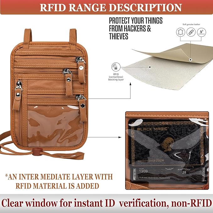 Neck Wallet - Rfid Wallet Women - passport holder for travel - Travel Wallet Passport Holder For Travel Women - 10.3x6.8inch (Yellowish Brown)