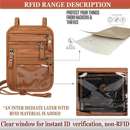 Neck Wallet - Rfid Wallet Women - passport holder for travel - Travel Wallet Passport Holder For Travel Women - 10.3x6.8inch (Yellowish Brown)