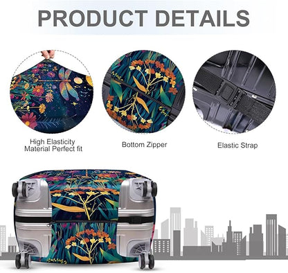 ANNA QUEEN Magical Dragonfly Luggage Cover, Night Sky with Bright Colors and Flowers, Stretchable, Washable Travel Protector for 20-34 Inch Suitcases