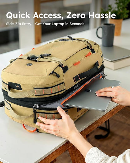 Tolaccea Travel Laptop Backpack, Large Carry on Backpack Flight Approved Convertible Duffle Luggage Bag Daypack Work Business Rucksack Fits 16" Laptop for Men Women 3 Carrying Ways, 40L-50L Expandable