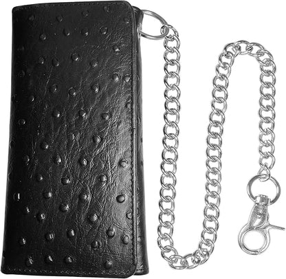 IBRO VINTAGE Motorcycle Chain Wallet for Men – Premium Cowhide Leather, RFID Tri-Fold Biker Wallet with Heavy Duty Chain for Bikers Truckers & Hunters, Credit Card Money Organizer Long Wallet