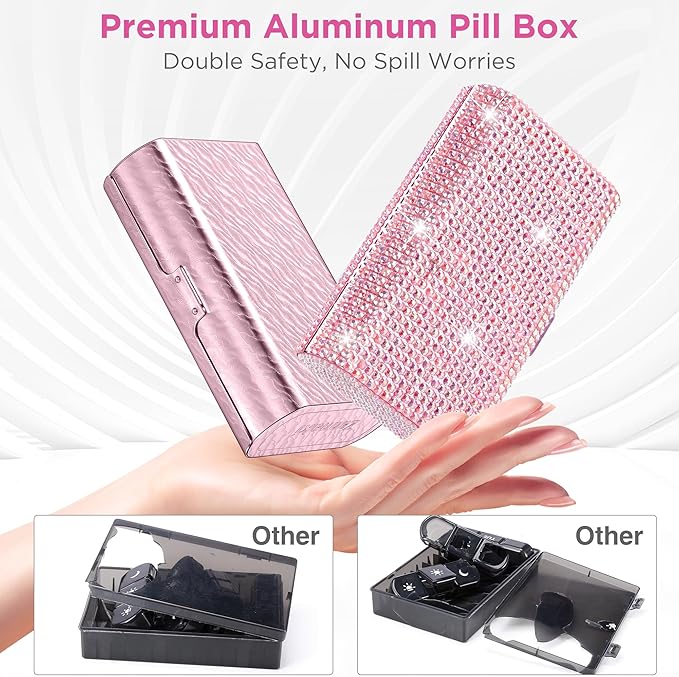 Zannaki Bling Metal XL Weekly Pill Organizer 2 Times a Day, Large Travel Daily Pill Box 7 Day, Portable Week Twice Pill Holder Container, AM PM Pill Case for Medicine Vitamin Medication Supplement