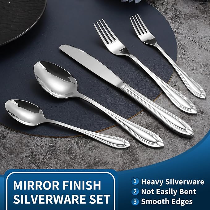 Silverware Set for 4, 20-Piece Flatware Set Include Spoons And Forks Set, Stainless Steel Cutlery Set with Line Pattern, Mirror Polished, Dishwasher Safe.