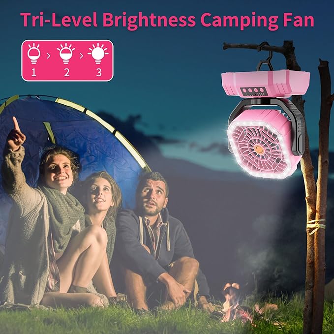 AVV 20000mAh High Speed Portable Camping Rechargeable Fan with Remote Control, Battery Powered with Auto Oscillating with Camping Essentials Accessories for Outdoor, Beach, Patio, Tent, Pink