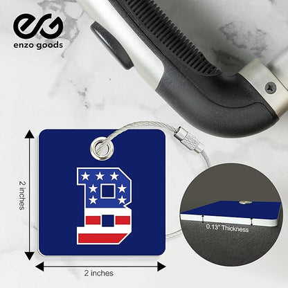 USA Initial Luggage Tag | 4 Pack | Personalized Luggage Tags for Suitcases | Choose Monogram Letter | Custom Fonts & Colors | Choose Tag Color