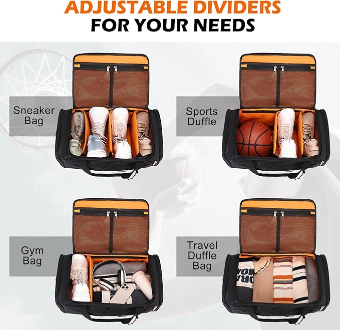 Sneaker Bag for Travel, Outdoor Sports Gym Bag Shoe Bags for 4 Pairs of Sneakers up to Size 14, Travel Duffel Bags with 3 Adjustable Dividers & Shoulder Strap, Sneakerhead Gift