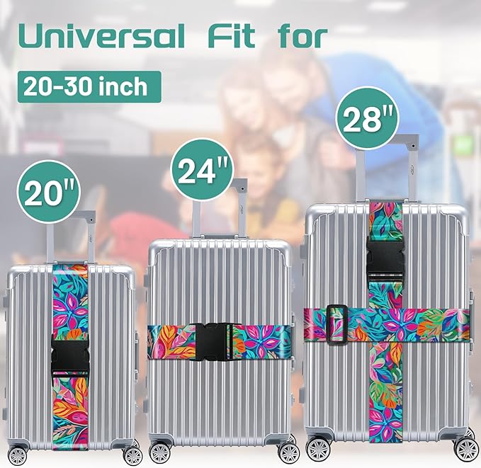 Slohif Luggage Straps for Suitcases Travel Belt Accessories Luggage Connector Identifiers Over Handle with Buckle Unique Nylon Adjustable Strap for Sleeping Bag Car Seat Colorful Leaf (2 Pack)