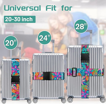 Slohif Luggage Straps for Suitcases Travel Belt Accessories Luggage Connector Identifiers Over Handle with Buckle Unique Nylon Adjustable Strap for Sleeping Bag Car Seat Colorful Leaf (2 Pack)