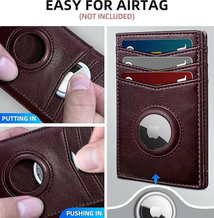 Airtag Slim Leather Wallet for Men - 12-Card Capacity, Magnetic Closure, Money Clip & Simplified Bill Compartment, RFID Blocking (4.3" x 3.0") | Gift Boxed