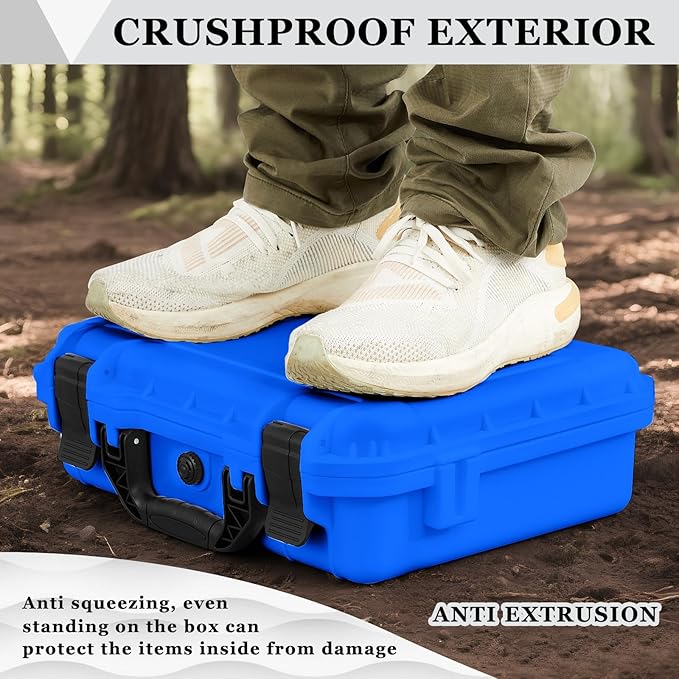 1 Pcs 11.3 x 8.7 x 4.2 Inch Waterproof Hard Case with DIY Customizable Foam Insert Portable Protective Case with Knife for Camera Drones Equipments Tools Test Instruments (Blue)