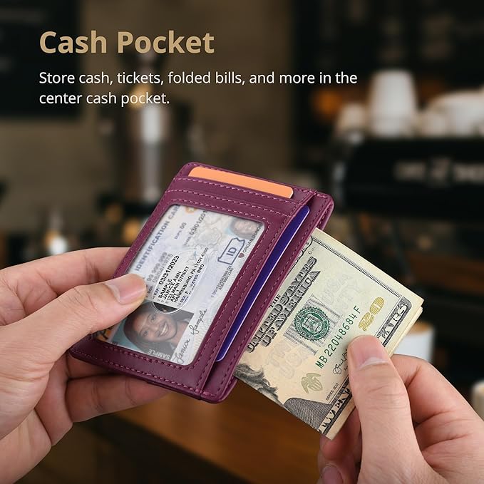 Buffway Slim Minimalist Front Pocket RFID Blocking Leather Wallets for Men and Women - Alaska Purple