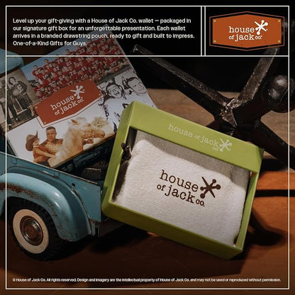 House of Jack Co. Dutton RFID Trifold Wallet for Men with Flip Out ID, Full Grain Cowhide Leather Wallet, Brown