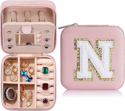 Parima Small Initial Jewelry Box for Girls - Travel Organizer Case With Letter O, Pink