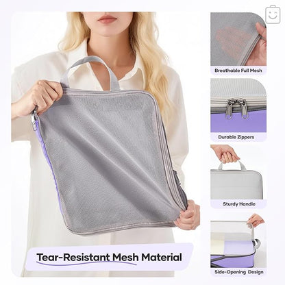 Veken 9/11 Set Compression Packing Cubes for Travel Essentials,Compressible Expandable Large Luggage Suitcase Organizer Bags for Clothing,Durable Space Saver Storage Bags(Light Purple)