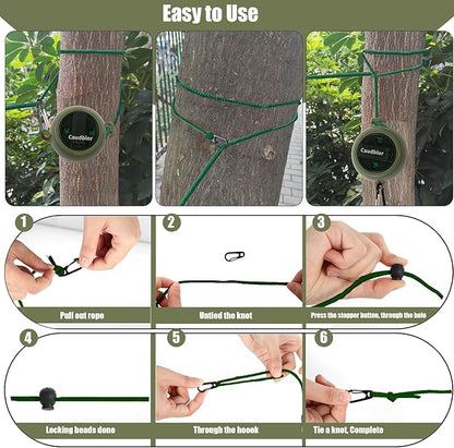 Portable Travel Clothesline Cord, Caudblor Adjustable 33ft Camping Clothes line, Laundry Drying Rope for Hotel Trip, Cruise, Outdoor/Indoor, with 12Pcs Stoppers, Windproof Clothespins