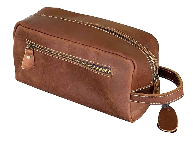 Calissimo Genuine Leather Toiletry Travel Tote Bag - Dopp Kit - Shaving Kit.
