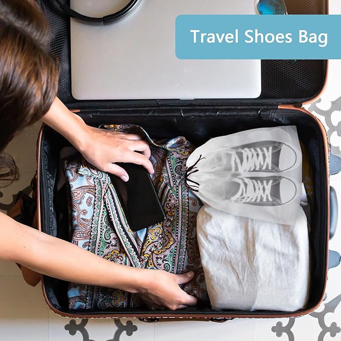 100 PCS Translucent Shoe Bags for Travel, Large Portable Shoe Bags with Drawstring, for Rainy Days Out (White)