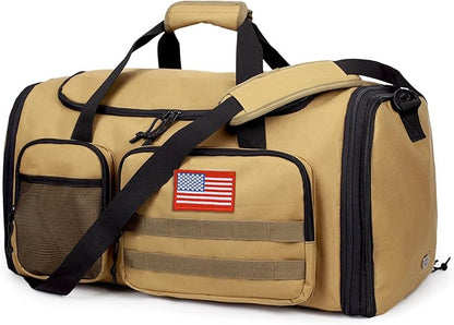 Tactical Duffle Bag For Travel Expandable 52L Large Duffle Bag For Men Gym Duffel With Wet Pocket Multi-Functional Carry On Bags Weekender Overnight Bag Organizer Duffel Bag For Travel