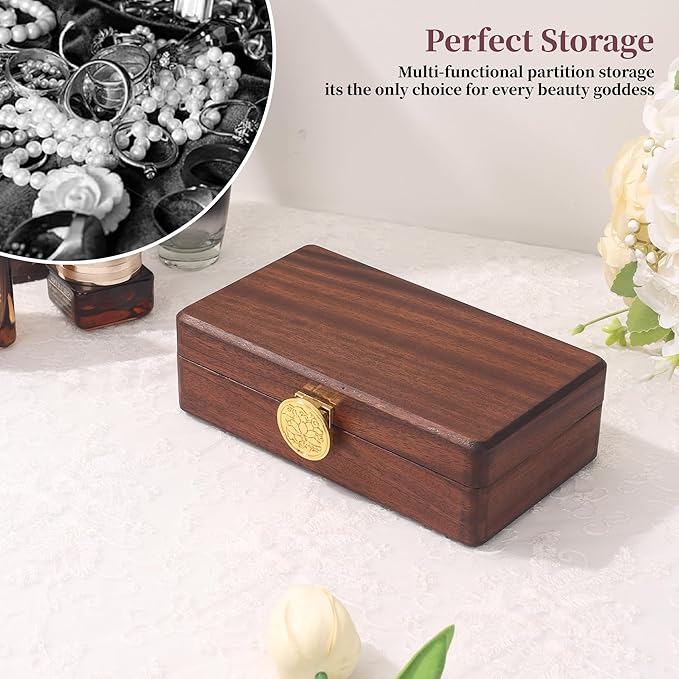 Travel Jewelry Case Wood Small Jewelry Box for Women Wood Jewelry Organizer Storage Holder For Earrings Rings Necklaces Velvet Wooden Jewelry Box With Lock