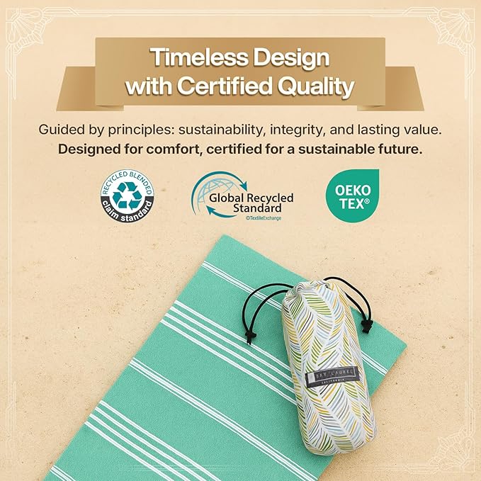 BAY LAUREL Turkish Beach Towel with Travel Bag 39 x 71 Quick Dry Sand Free Lightweight Large Oversized Towels Light