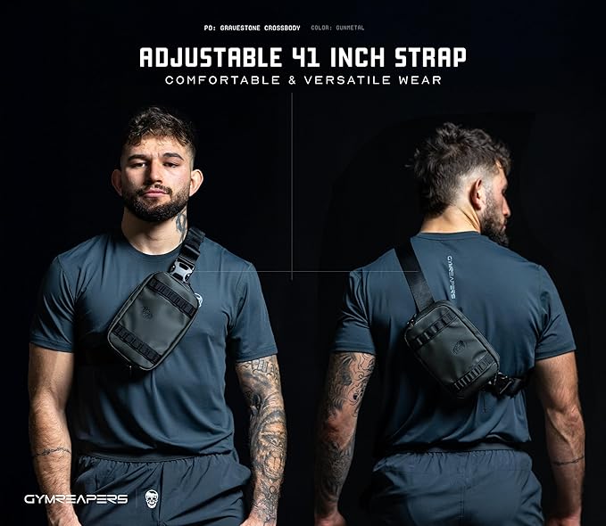 Gymreapers Travel Small Crossbody Bags for Men & Women with Hidden Pocket - Waterproof Crosssbody Fanny Pack for Men with Adjustable Shoulder Sling Belt for Traveling, Running & Hiking (Gunmetal)