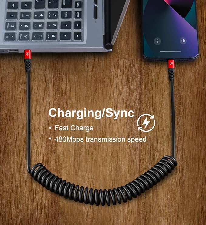 KIYODA Coiled USB C Cable for Car 3FT & 6FT, USB C to USB C Fast Charging Cable USB Type C Cord Compatible with iPhone 17/16/15/Plus/Pro/Pro Max/MacBook Pro 2020/iPad Pro 2020/Samsung Galaxy S23-Red