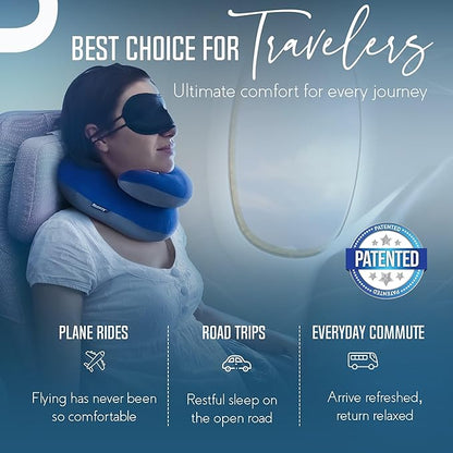 BCOZZY Travel Neck Pillow for Airplane – Patented Double Support for Head, Neck, and Chin. Best for Long Flights, Plane Sleeping & Car Rides. Adjustable Size. Fully Washable. Carry Bag. X-Large, Black