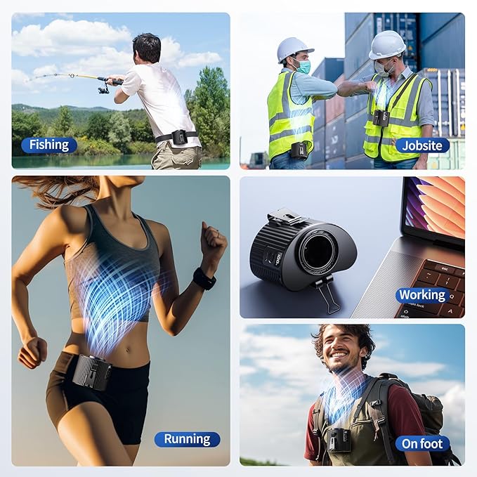Portable Fan,Rechargeable Waist Fans,11000RPM Strong Airflow Mini Wearable Belt Fan,5 Speed,Personal Clip Waist Fans for Outdoor,Camping,Jobsite,Fishing,Travel (K20-Black)