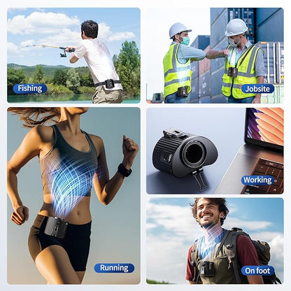 Portable Fan,Rechargeable Waist Fans,11000RPM Strong Airflow Mini Wearable Belt Fan,5 Speed,Personal Clip Waist Fans for Outdoor,Camping,Jobsite,Fishing,Travel (K20-Black)