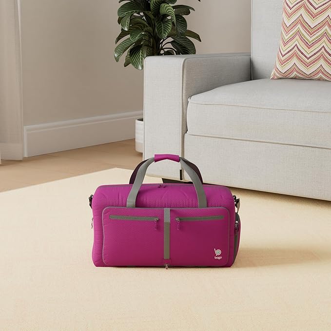 Bago Large Foldable Duffel Bags for Traveling Women & Men - 100L Packable Duffle Bag for Travel with Shoe Compartment - Water Repellant, Heavy Duty, Lightweight Folding & Collapsible (Pink)